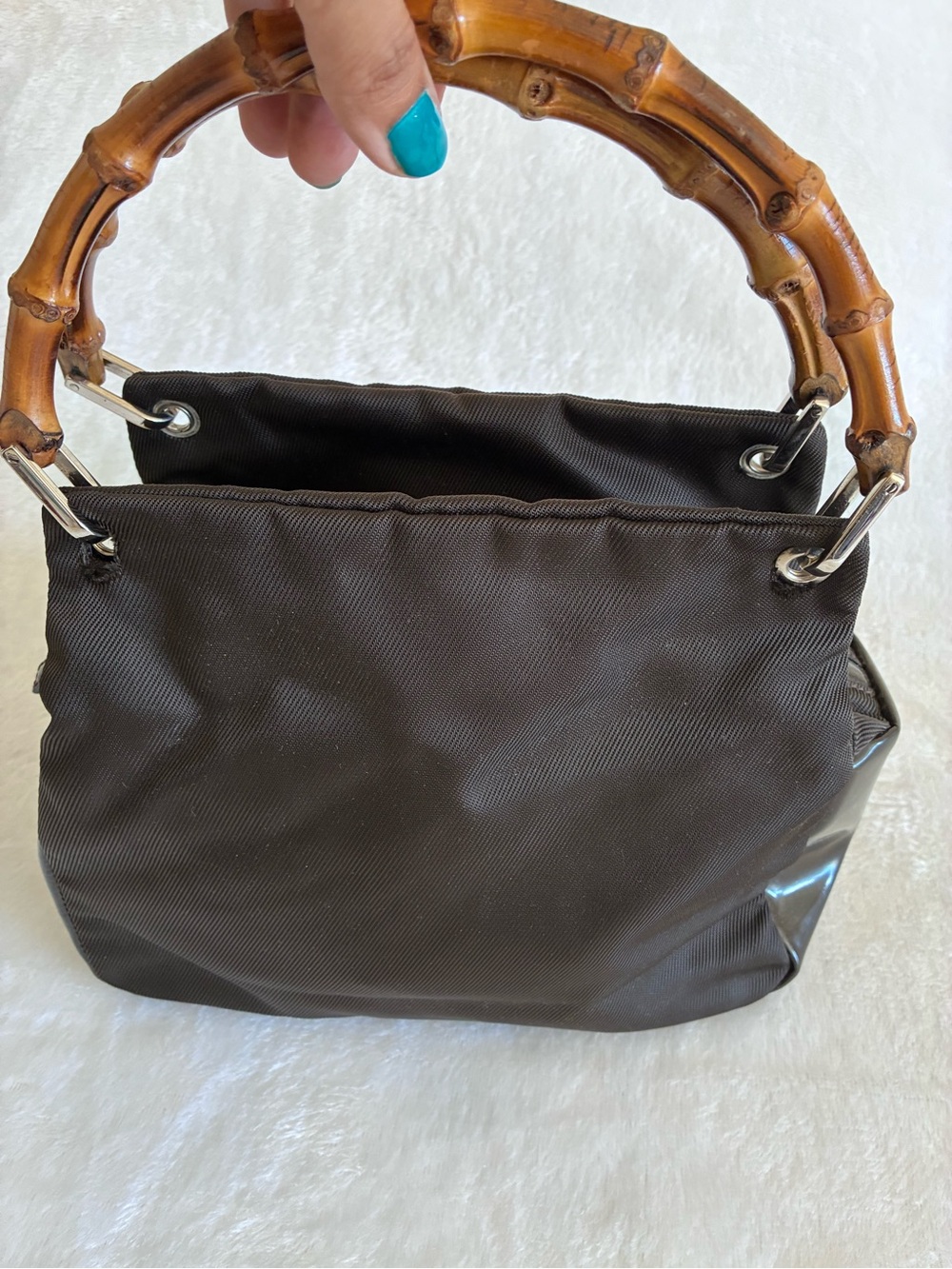 Authentic Gucci bamboo handle handbag (brown nylon)
